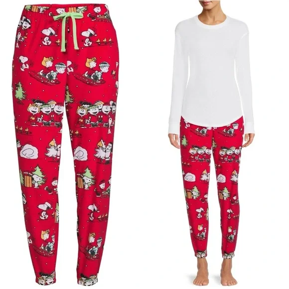 Peanuts Christmas Plush Joggers Pajama Pants - Picture 1 of 6